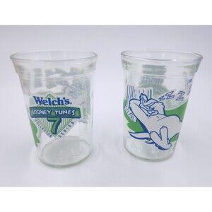 2 Vtg Welch’s Looney Tunes Collector Series 7 Glass Jelly Jar 1994 Warner Bros